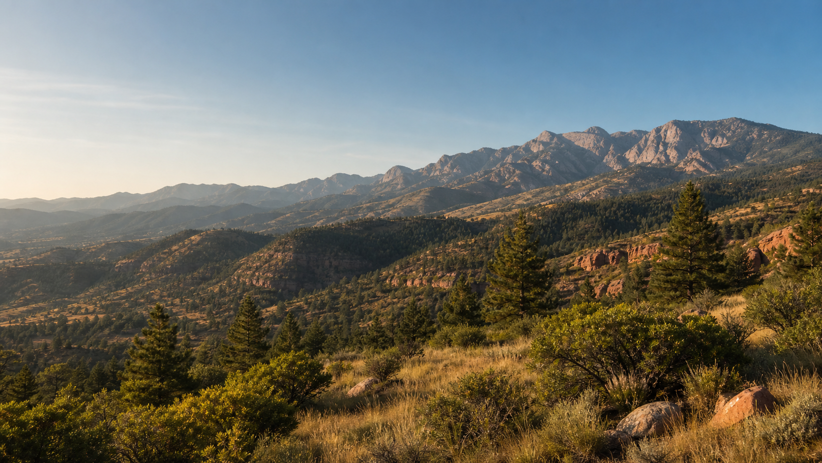 Colorado Front Range foothills and layered mountain ridges